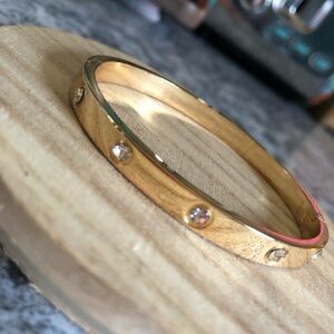 18kt Gold Plated Stainless Steel & Clear Rhinestone Bangle 6.3 inch Bracelet